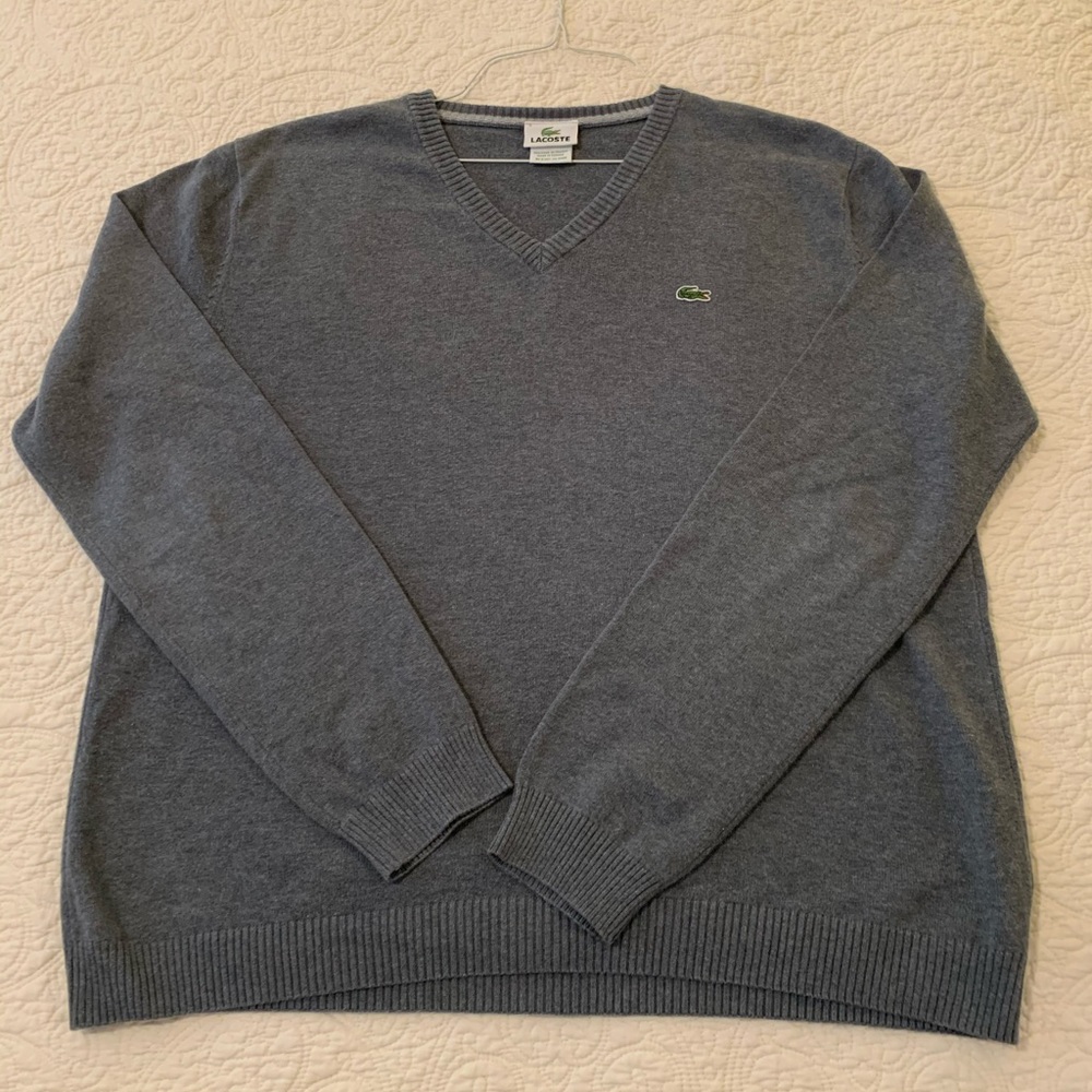 Lacoste V Neck Grey Sweater